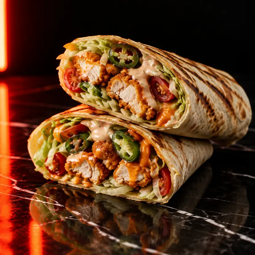 Burrito Spicy Croccante con pollo croccante, jalapeño e salsa rosa