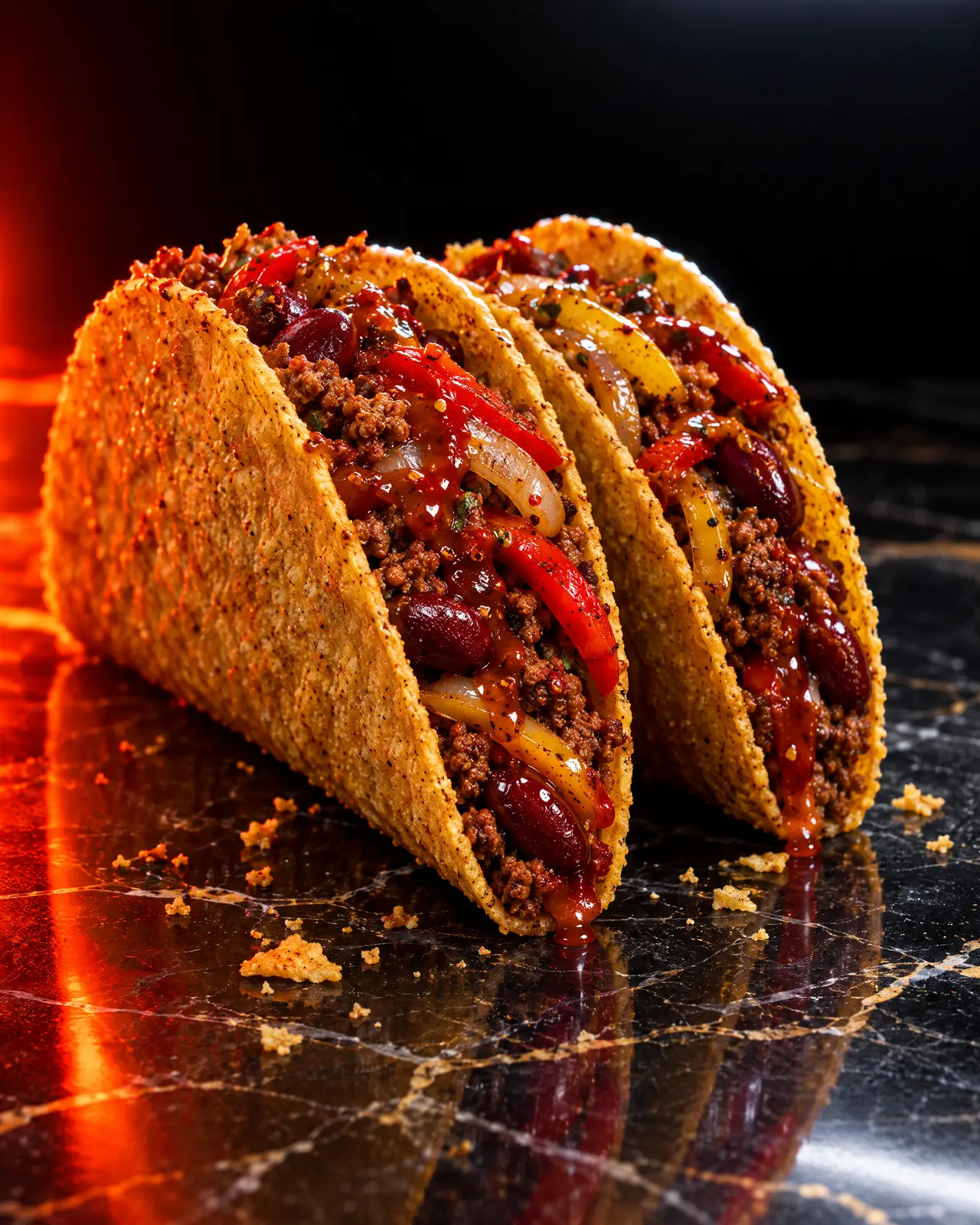 Tacos Il Diabolico con carne macinata, fagioli e peperoni
